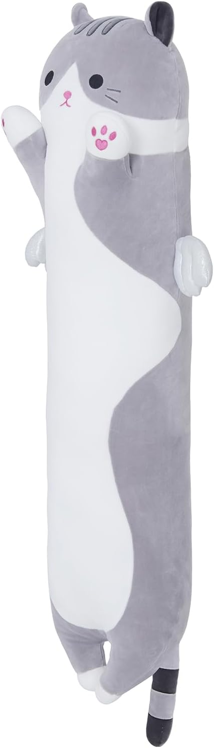 Long Cat Plush Body Pillow, Cute Cat Plush Toy Pillows with Wings, Stuffed Animals Kitten Soft Plushies Gifts for Kids Girls Girlfriend(Grey, 43.3in/110cm)