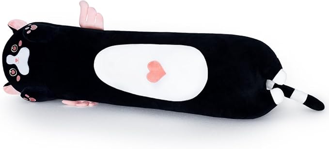 Long Cat Plush Body Pillow, Cute Cat Plush Toy Pillows with Wings, Stuffed Animals Kitten Soft Plushies Gifts for Kids Girls Girlfriend(AngelCat Pink, 27.6in/70cm)