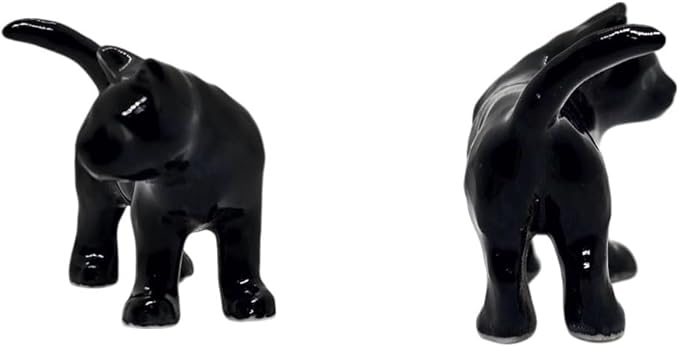 WitnyStore Tiny 1¼" Long Black White Cat Stand Look Left Figurine - Miniature Hand Made Painted Ceramic Cats Kitten Feline Animal Cute Porcelain Decorative Collectible Figurines Décor Gifts