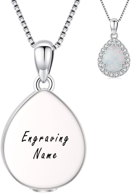 Urn necklace for Ashes 925 Sterling Silver Opal/Turquoise/Moonstone/Moss agate Pendant Cremation Memory Jewelry Keepsake Gifts for Women