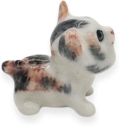 WitnyStore Tiny ¾ Inch Calico Tricolor Shorthair Baby Cat Look Up Figurine - Miniature Hand Made Ceramic Cats Kitten Feline Animal Cute Porcelain Decorative Figures Collectible Figurines Décor Gifts