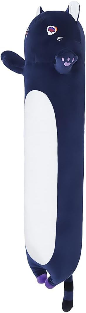 Long Cat Plush Body Pillow, Soft Cat Plush Toy Pillows for Kids, Stuffed Animals Cat Plushies Gifts for Girls Girlfriend(DevilCAT with Skull, 43.3in/110cm)