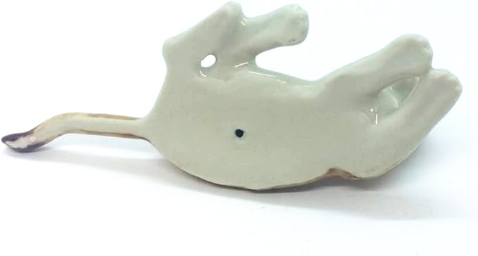 WitnyStore Tiny 3" Long Brown White Tabby Shorthair Cat Lying On Side Figurine - Miniature Hand Made Painted Ceramic Cats Kitten Feline Animal Cute Porcelain Decorative Collectible Figures Décor Gifts