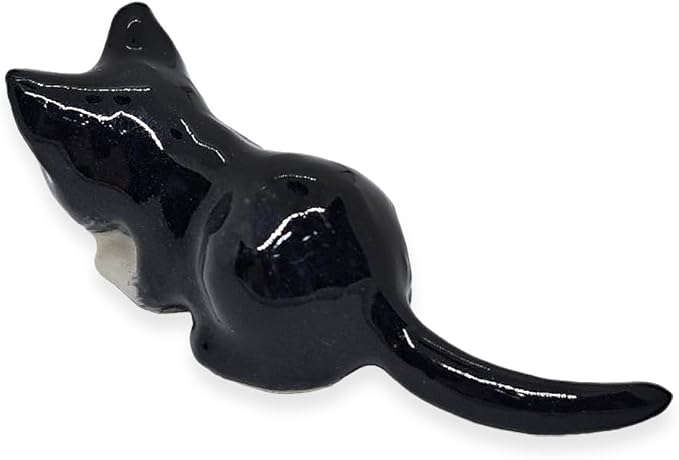 WitnyStore Tiny 1⅝" Long Black White Tuxedo Shorthair Cat Crouching Figurine - Miniature Hand Made Painted Ceramic Cats Kitten Feline Animal Cute Porcelain Decorative Collectible Figurines Décor Gifts