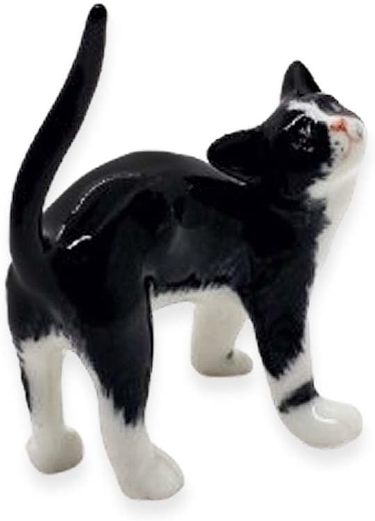WitnyStore Tiny 2" Long Black White Tuxedo Cat Standing Look Up Figurine - Miniature Hand Made Painted Ceramic Cats Kitten Feline Animals Cute Porcelain Decorative Collectible Figurines Décor Gifts