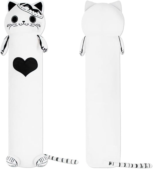 MerryXD Kawaii Long Cat Plush Body Pillow,20”Soft Cute White Stuffed Animals Plushies, Kids Big Doll Toys, Ideal Gifts for Cuddles,Girls,Girlfriend,Boys,Birthday,Christmas,Halloween,Valentine's Day