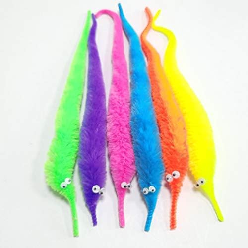 24 Pieces Fuzzy Worm Toys, String Worm Pets Fuzzy Worms On String Bulk Trick Toy Party Favors for Kid Cat (6 Colors)