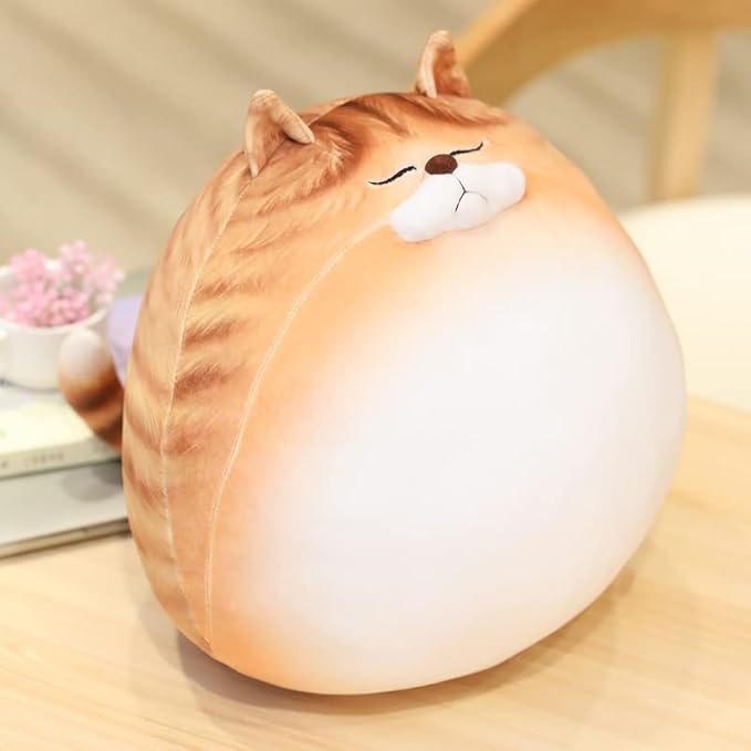 12 Inch Orange Striped Tabby Cat Stuffed Animal Round Fat Plush Hugging Pillow Stuffed Cat Doll Plushie Gift for Kids and Lovers