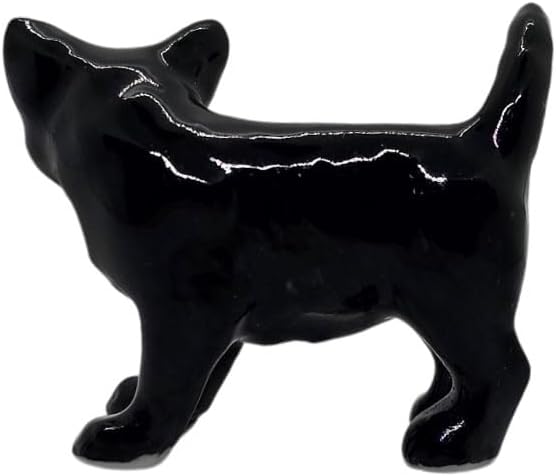 WitnyStore Tiny 1¼" Long Black White Cat Stand Look Left Figurine - Miniature Hand Made Painted Ceramic Cats Kitten Feline Animal Cute Porcelain Decorative Collectible Figurines Décor Gifts
