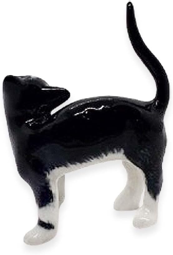 WitnyStore Tiny 2" Long Black White Tuxedo Cat Standing Look Up Figurine - Miniature Hand Made Painted Ceramic Cats Kitten Feline Animals Cute Porcelain Decorative Collectible Figurines Décor Gifts