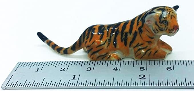 WitnyStore Tiny 2⅜" Orange Crouching Tiger Cub Figurine - Miniature Hand Made Ceramic Panthera Wild Cats Lion Tigers Jaguar Leopard Panther Animal Porcelain Decorative Collectible Figures Décor Gifts