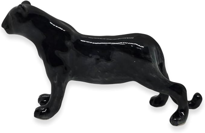 WitnyStore Tiny 4" Black Standing Panther Figurine - Miniature Hand Made Ceramic Panthera Wild Cats Lion Tiger Jaguar Leopard Panthers Animal Small Porcelain Decorative Collectible Figures Décor Gifts