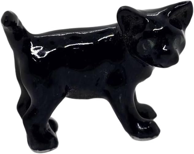 WitnyStore Tiny 1¼" Long Black White Cat Stand Look Left Figurine - Miniature Hand Made Painted Ceramic Cats Kitten Feline Animal Cute Porcelain Decorative Collectible Figurines Décor Gifts