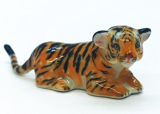 WitnyStore Tiny 2⅜" Orange Crouching Tiger Cub Figurine - Miniature Hand Made Ceramic Panthera Wild Cats Lion Tigers Jaguar Leopard Panther Animal Porcelain Decorative Collectible Figures Décor Gifts