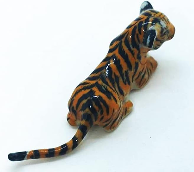 WitnyStore Tiny 2⅜" Orange Crouching Tiger Cub Figurine - Miniature Hand Made Ceramic Panthera Wild Cats Lion Tigers Jaguar Leopard Panther Animal Porcelain Decorative Collectible Figures Décor Gifts