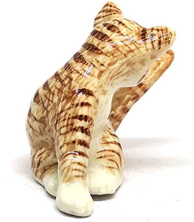 ZOOCRAFT Porcelain Fat Baby Tabby Kitten Cat Figurines Brown Ceramic Handmade Miniatures