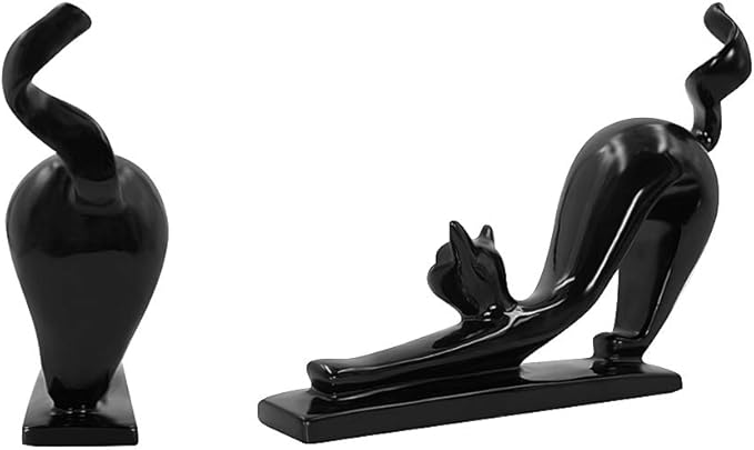 DreamsEden Cute Black Cat Statue - Modern Art Sculpture Resin Animal Figurine Decoration for Living Room Shelf Decor