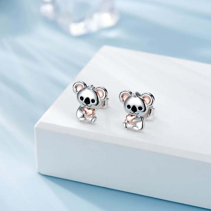 Sterling Silver Animal Stud Earrings: S925 Hypoallergenic Cute Koala Bear Cat Llama Bunny Cow Earrings for Women Koala Animal Stud Earrings Jewelry Gifts
