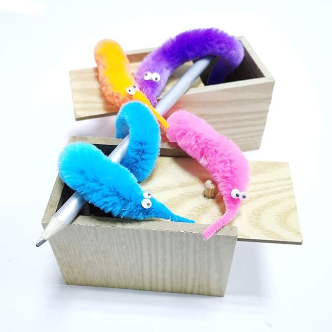 12PCS Fuzzy Worms, Fuzzy Worm Toys, String Worm Pets Fuzzy Worms On String Bulk Trick Toy Party Favors for Kid Cat (6 Colors)