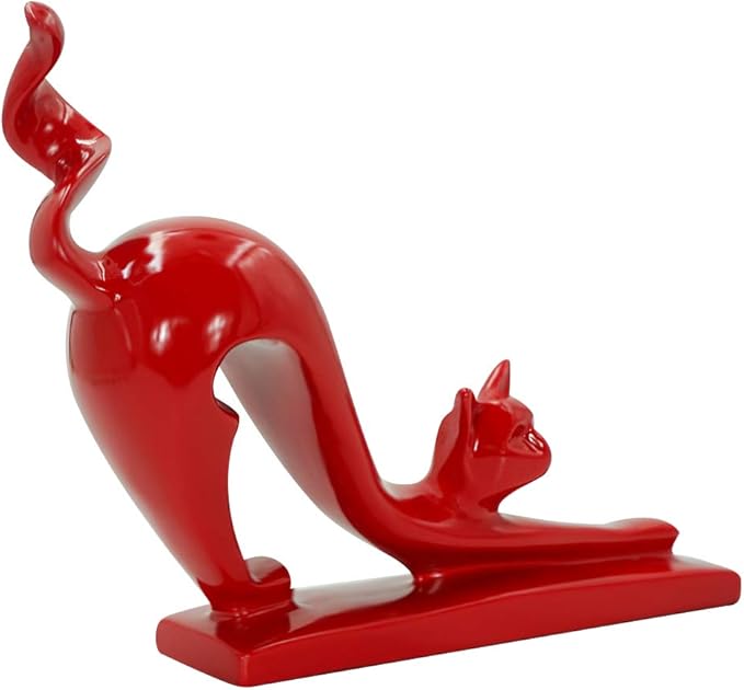 DreamsEden Modern Home Decor Cat Statue - Resin Art Animal Figurine Accent Ornaments for Living Room Bedroom Shelf (Red)