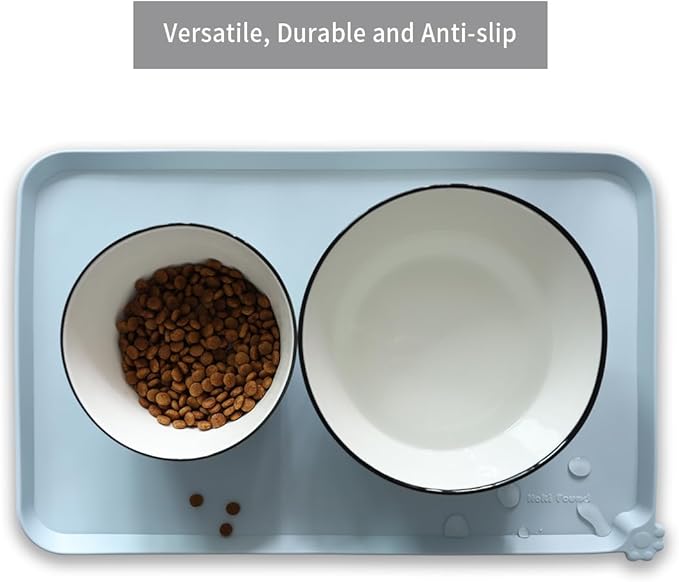 Hoki Found Silicone Pet Food Mats - Non Slip Bowl Placemats for Dogs & Cats - Waterproof, Suitable for Carpet - Frost