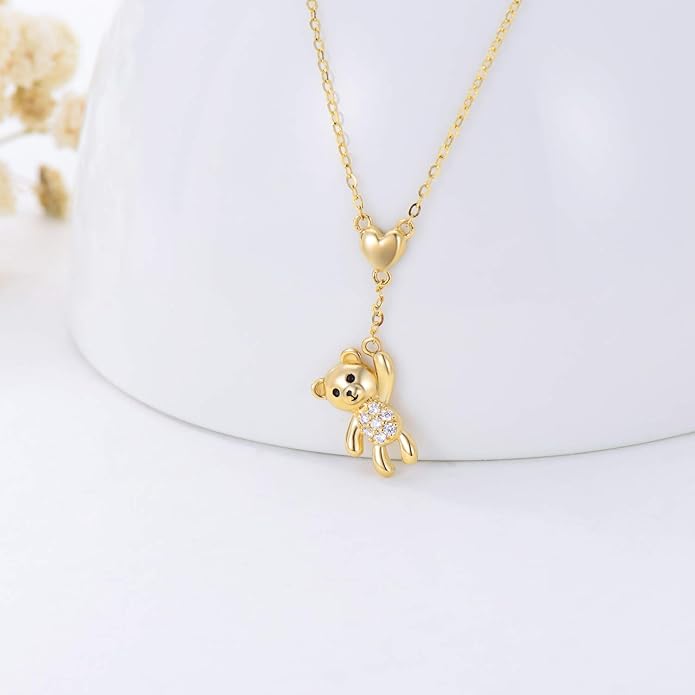 WSX 14K Real Gold Animal Necklace for Women, Bear/Cat/Rabbit/Elephant/Horse Pendant Charm Jewelry Gifts Mother Day Valentine Christmas