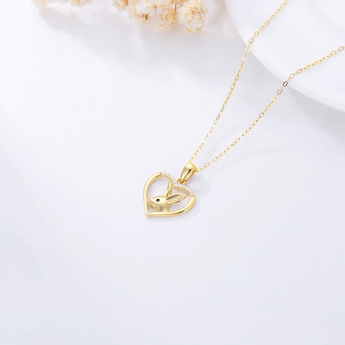 WSX 14K Real Gold Animal Necklace for Women, Bear/Cat/Rabbit/Elephant/Horse Pendant Charm Jewelry Gifts Mother Day Valentine Christmas