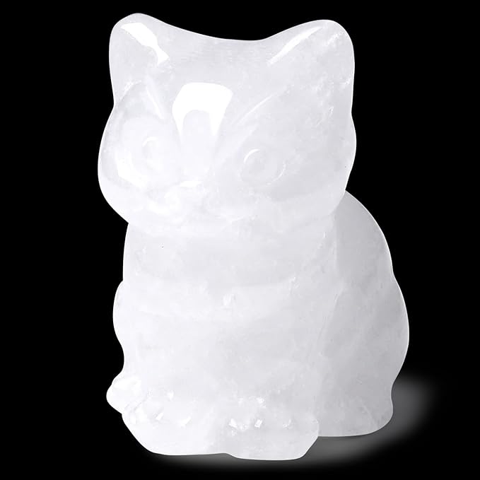 DUQGUHO Cat Decor Clear Quartz Cat Crystal Figurines Crystals Gifts for Cat Lovers Men Women Lucky Cute Cat Statue for Room Desk Decor 1PC