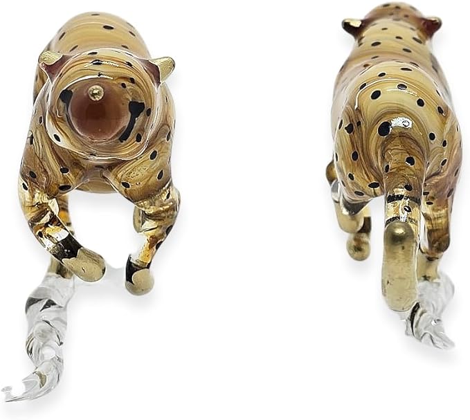 WitnyStore Tiny 6" Brown Running Cheetah Leopard Jaguar - Miniature Hand Blown Painted Glass Panthera Feline Wild Cats Small Crystal Wildlife Animal Decorative Figure Collectible Figurines Décor Gifts
