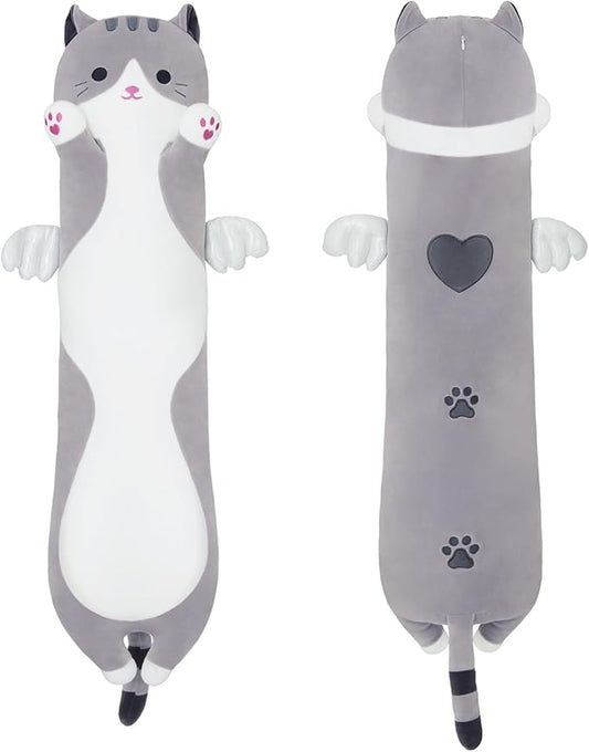 Long Plush Toy Cat Pillow Cute Plush Cat Toy Doll Stuffed Animal Cat Hugging Pillow for Sleeping Gift for Kids and Girls(Gray,110cm/43.3in)