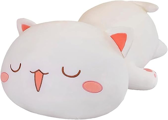 FUYU Cat Stuffed Animals, Soft Cat Plush Pillow Kawaii Kitten Stuffed Animal Toy Gifts for Kids Boys Girls Room Decor (White Squinted Eyes,15in/37cm)