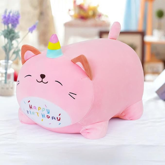 Kawaii Birthday Unicorn Plush, Soft Happy Birthday Unicorn Plush Pillow Toy for Kids (25cm/9.8inch)