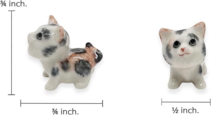 WitnyStore Tiny ¾ Inch Calico Tricolor Shorthair Baby Cat Look Up Figurine - Miniature Hand Made Ceramic Cats Kitten Feline Animal Cute Porcelain Decorative Figures Collectible Figurines Décor Gifts