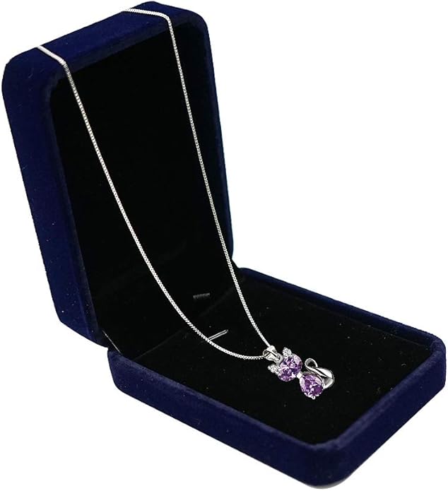 DreamsEden Cat Necklace, 18'' Silver Box Chain Women's Amethyst Cat Pendant Jewelry, Purple (Gift Box & Greeting Card)