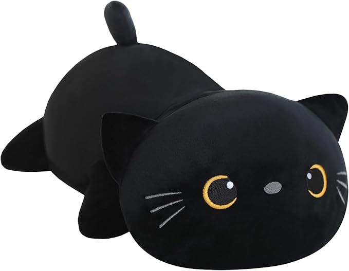 SQEQE Weighted Black Cat Plush, Weighted Black Cat Stuffed Animal, Cute Plushies Soft Pillow Toy Gift for Kids Adults 13.8 Inch, 1.6 Lbs
