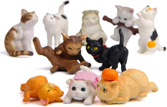 15 Pcs Cute Cat Animal Characters Toy Figure, Mniature Cat Collection Figurines Payset Mini Garden Decor Cake Toppers Automobile Decoration