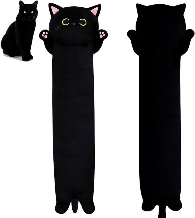 Long Cat Plush Long Cat Body Pillow, 31" Kawaii Cartoon Cat Stuffed Animals Soft Cat Plushie, Cute Black Cat Plush Pillow Cuddle Pillow Stuffed Cat Toys for Kids Birthday