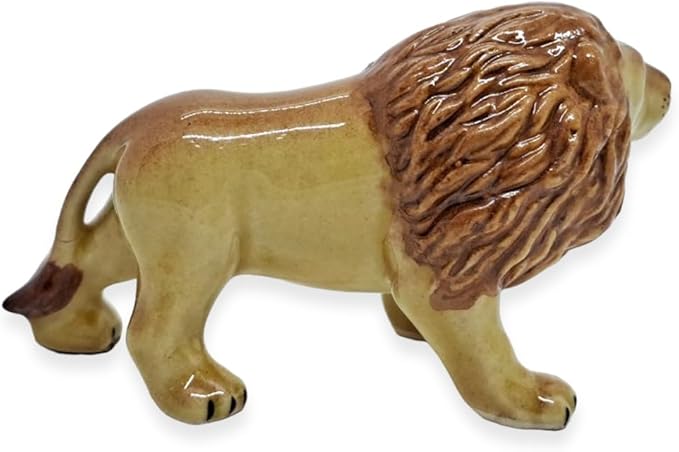 WitnyStore Tiny 3" Brown Standing Lion Figurine - Miniature Hand Made Ceramic Panthera Wild Cats Lions Tiger Jaguar Leopard Panthers Animals Small Porcelain Decorative Collectible Figures Décor Gifts