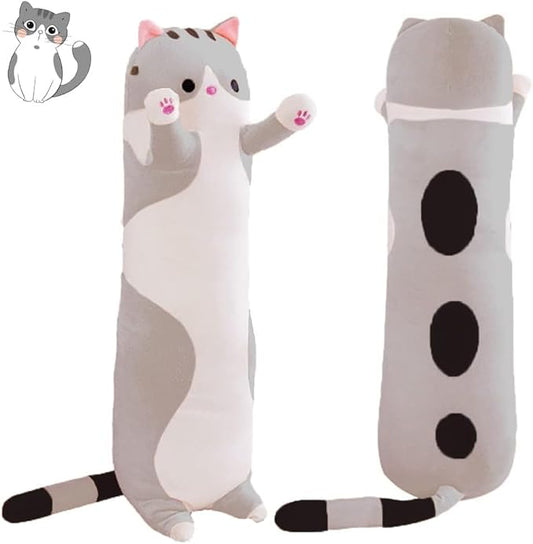 Long Cat Plush Pillow Soft Cat Body Pillow, Long Cat Stuffed Animal Cotton Kitten Sleeping Throw Pillow Gift for Kids Girlfriend(50CM,Grey)