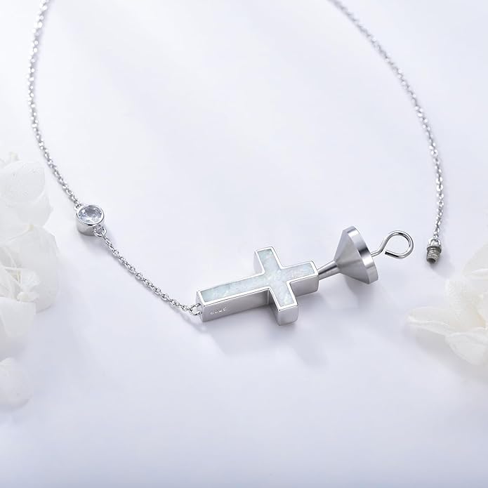 Urn necklace for Ashes 925 Sterling Silver Opal/Turquoise/Moonstone/Moss agate Pendant Cremation Memory Jewelry Keepsake Gifts for Women