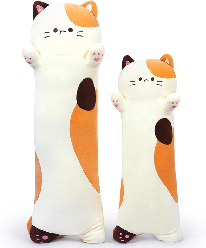 Long Plush Toy Cat Pillow Cute Plush Cat Toy Doll Stuffed Animal Cat Hugging Pillow for Sleeping Gift for Kids and Girls(Beige, 90cm/35.4in)