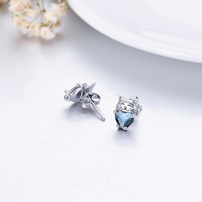 925 Sterling Silver Cat Earrings Cute Animal Kitten Stud Earrings cat Jewelry Gifts for Women Girls Hypoallergenic Earrings for Sensitive Ears