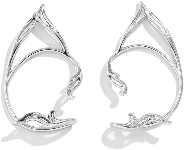 Gothic Elves Ear Cuffs 2pcs Non-Pierced Cat Ear Wrap Hollow Cartilage Climber Earrings Punk Hip Hop Clip on Statement Earrings Gift for Women