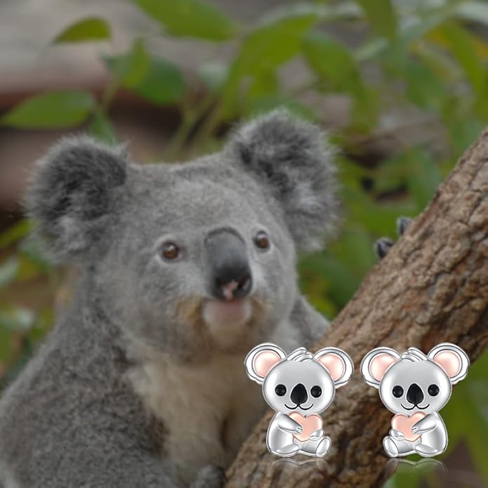 Sterling Silver Animal Stud Earrings: S925 Hypoallergenic Cute Koala Bear Cat Llama Bunny Cow Earrings for Women Koala Animal Stud Earrings Jewelry Gifts