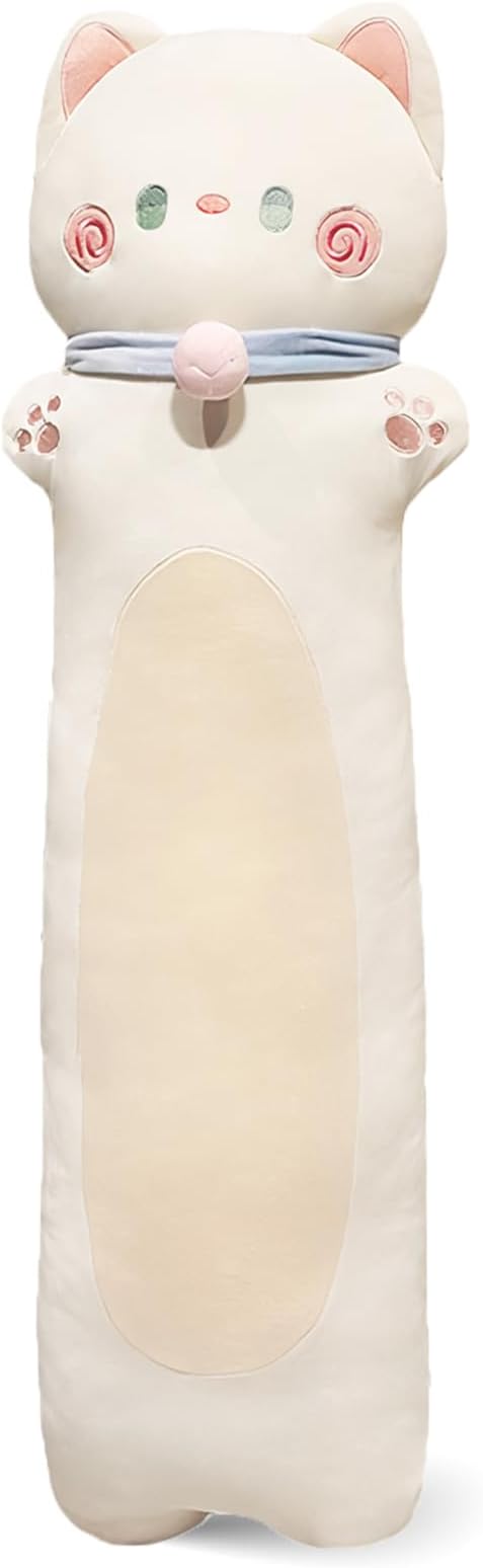 Long Cat Plush Pillow, 27.6inches White Cute Cat Plushie Stuffed Animals Body Pillow, Kawaii Kitten Soft Plushie Toy Doll Birthday Gift for Kids Girlfriend