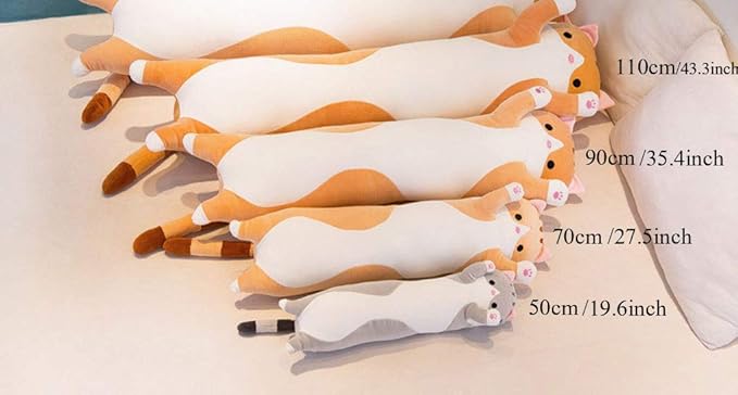 123Arts Cartoon Cat Soft Plush Long Throw Pillow Lifelike Animal Neck Pillow Plush Toy