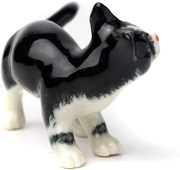 ZOOCRAFT Black Cat Figurine Ceramic Animal Miniature Handcrafted Kitten Gift Decor DIY Craft Design Collectible, 1.10 x 2.40 x 1.34 inches