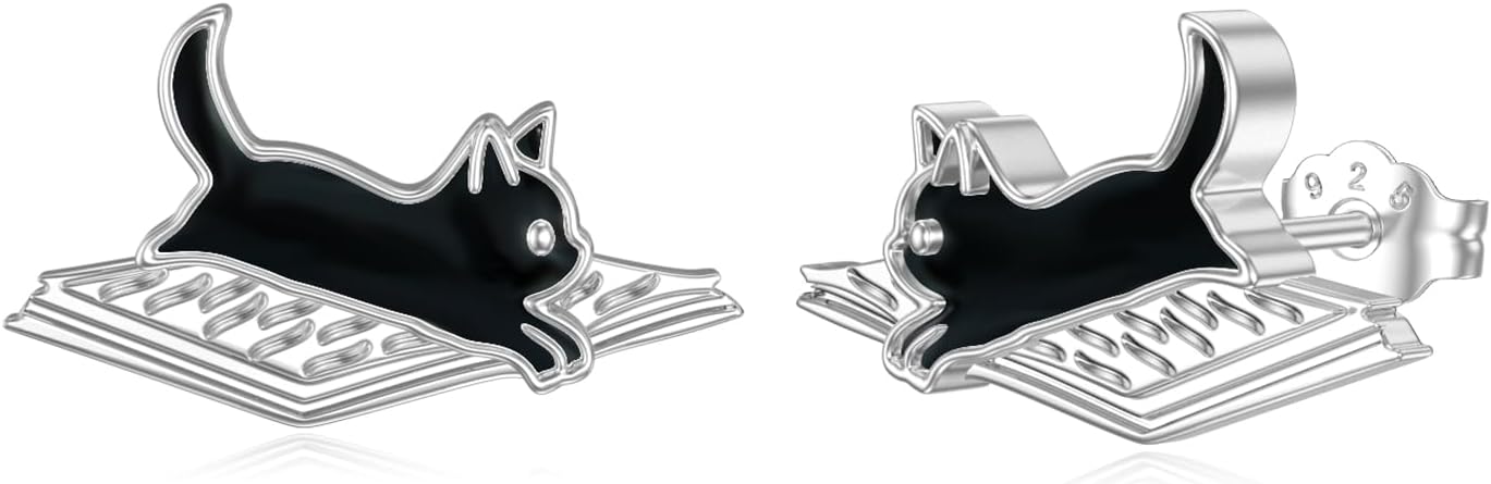 YFN Cat Earrings for Women Sterling Silver Shark Dangle Earrings Cat Jewelry Gifts for Women Cat Lover Shark Jewelry for Shark Lover