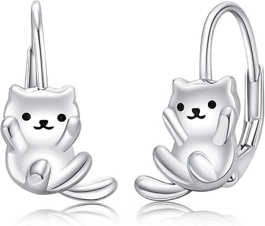 925 Sterling Silver Cat Earrings Cute Animal Kitten Stud Earrings cat Jewelry Gifts for Women Girls Hypoallergenic Earrings for Sensitive Ears