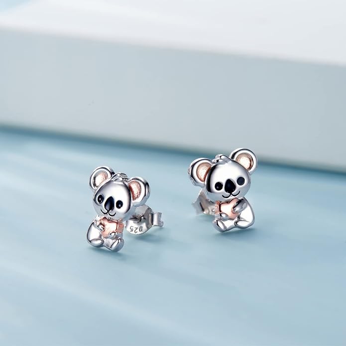 Sterling Silver Animal Stud Earrings: S925 Hypoallergenic Cute Koala Bear Cat Llama Bunny Cow Earrings for Women Koala Animal Stud Earrings Jewelry Gifts